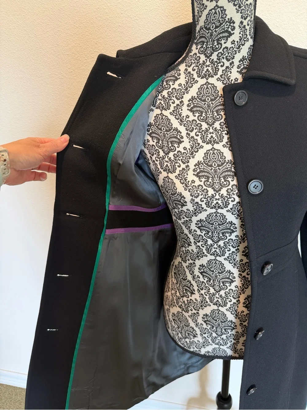 J. Crew Black Long Wool-Blend Button Front Coat - Picture 5 of 9